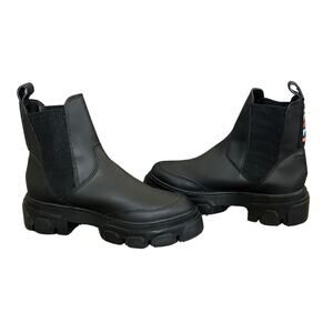 Farm Rio Black Chelsea Lug Sole Boots with Beaded Backstay – Size 8, Worn Once